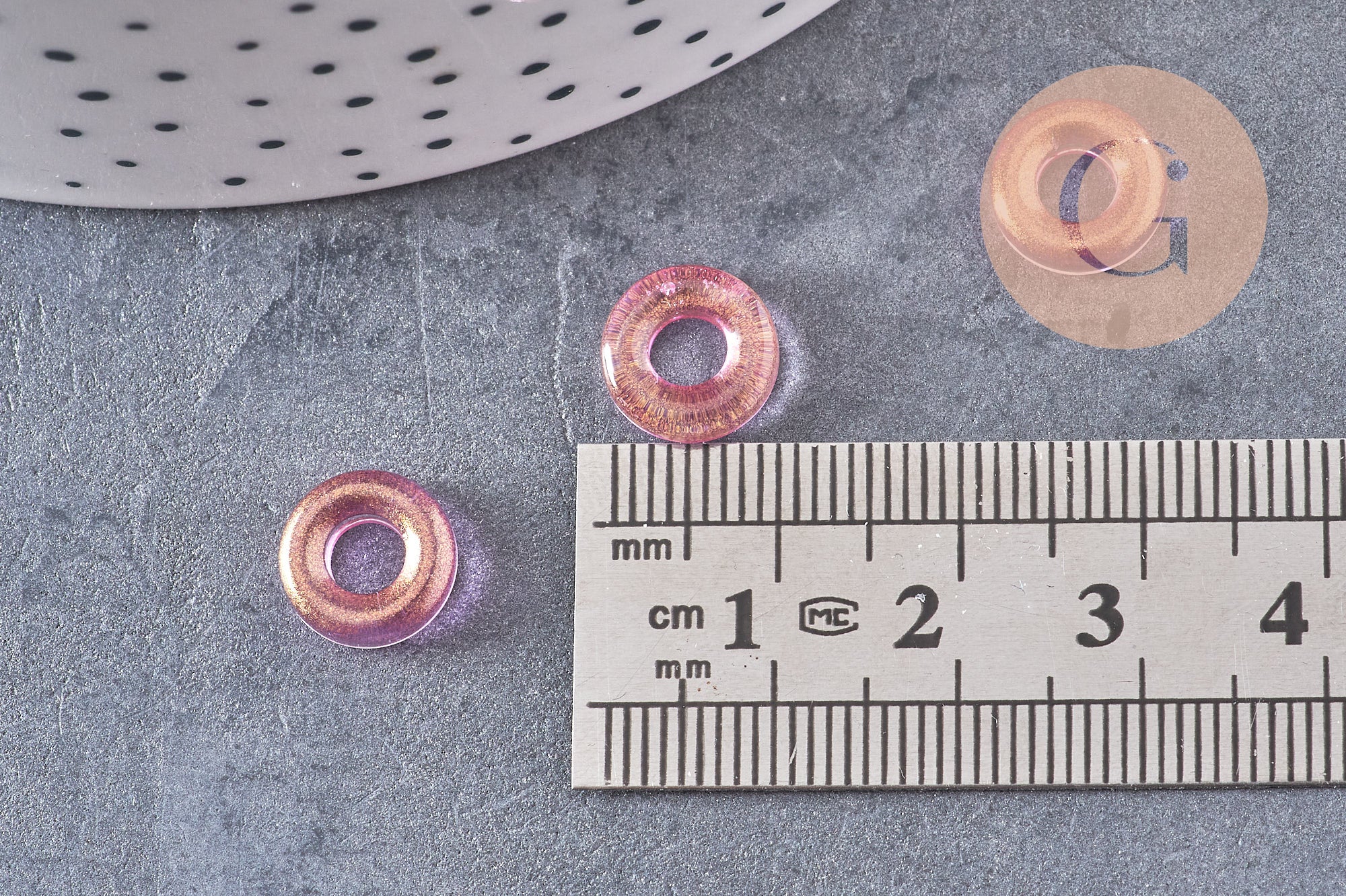 Gingerlily Pendentifs DIY G3508 donut verre rose-jaune 10mm x10