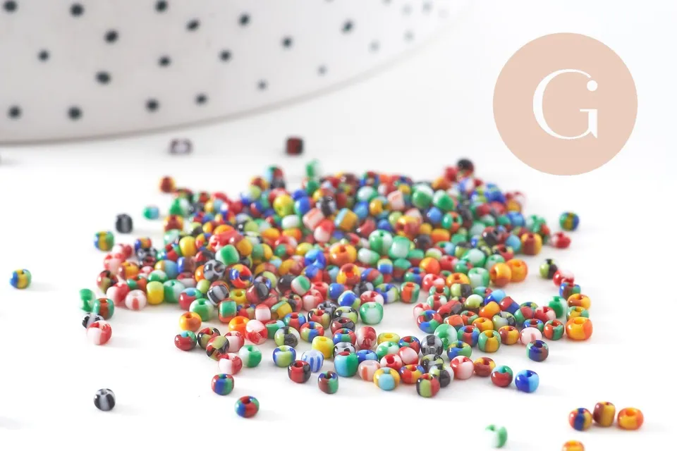 Gingerlily Perles G10934 rocaille rayée multicolore 2mm 10g