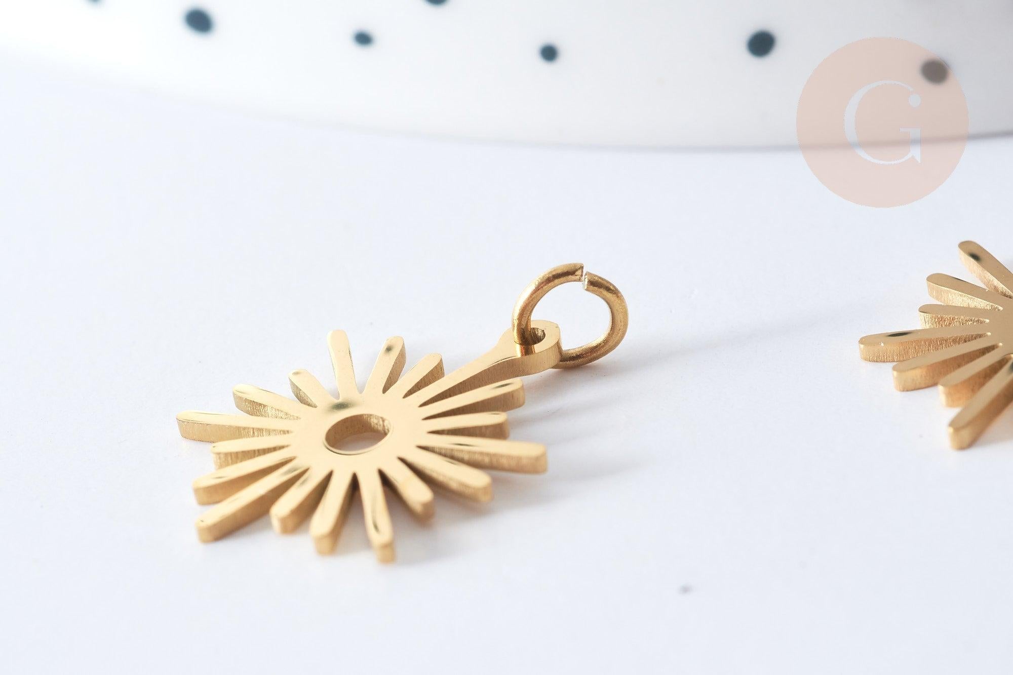 Gingerlily Pendentif Soleil G7984 acier doré 17.5mm x1 inoxydable