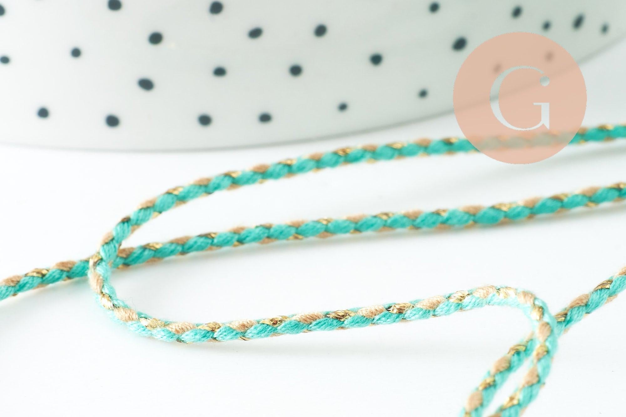 Gingerlily Cordon tressé vert jaune turquoise or 1,5mm 1m