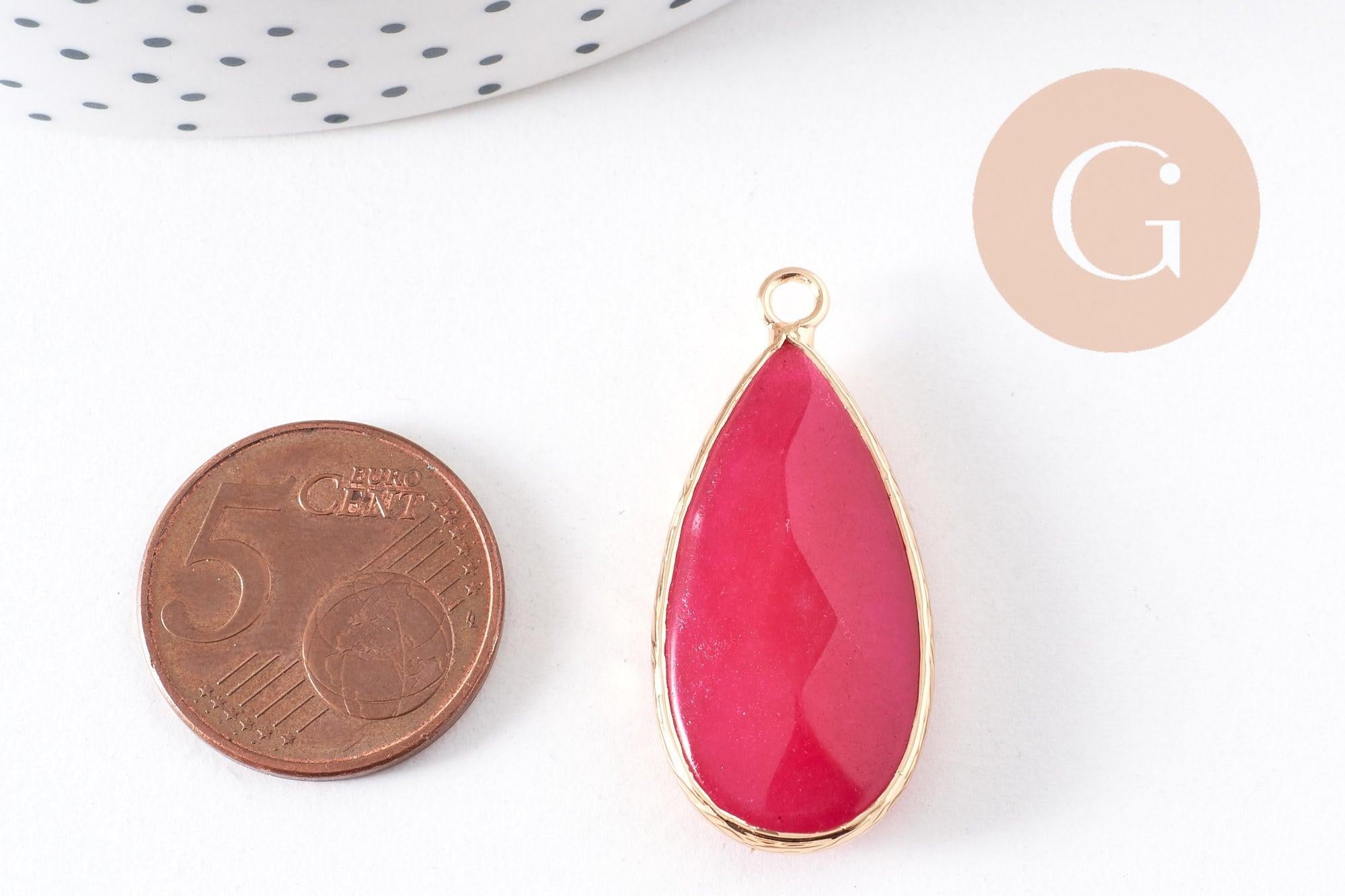 Gingerlily Pendentif Goutte Jade Rouge Doré 33mm x1