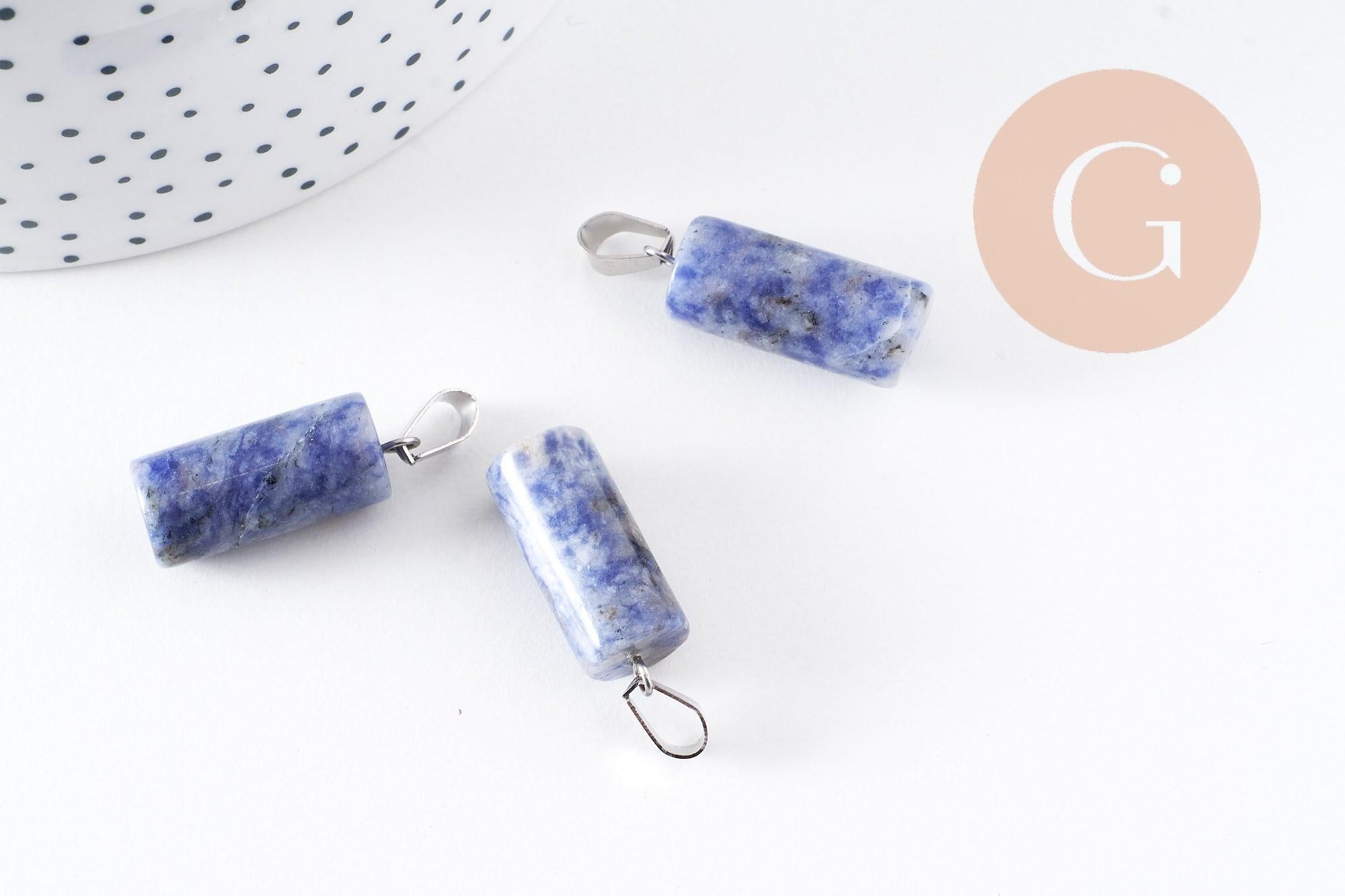 Gingerlily Pendentif DIY Colonne Jaspe Bleu Acier 25mm x1
