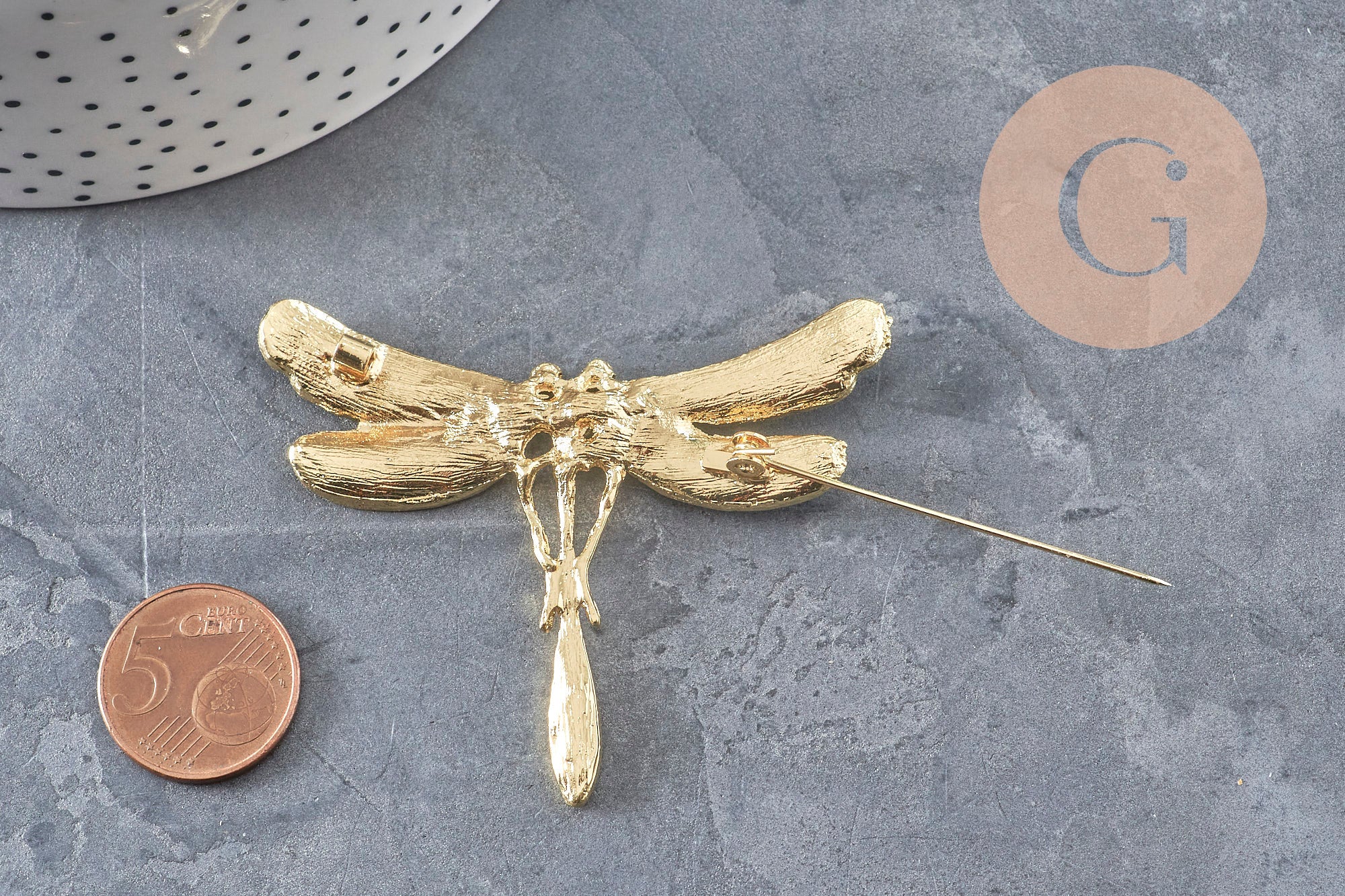 Gingerlily Perles G11149 broche libellule dorée zirconia 70mm