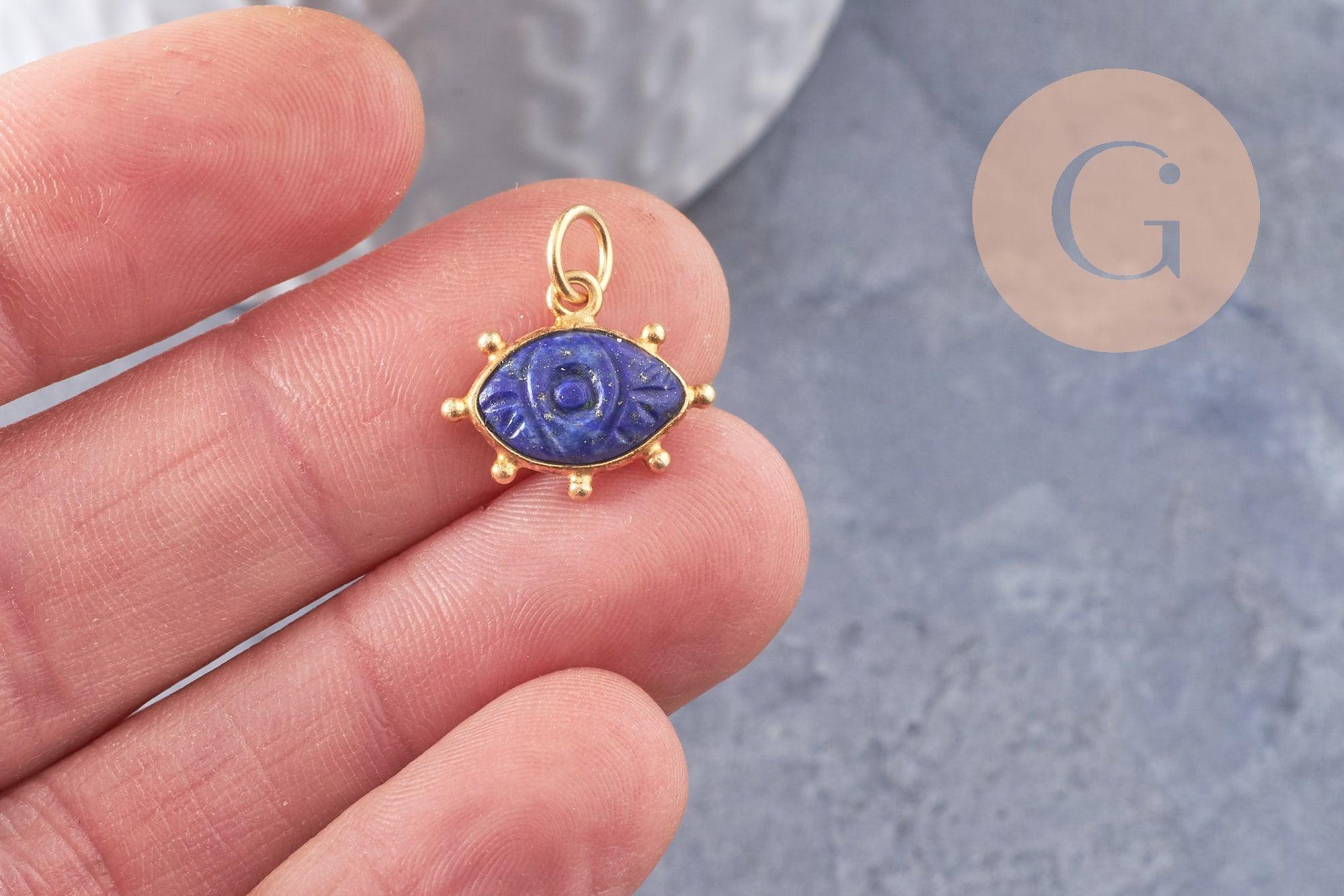 Gingerlily Pendentif DIY oeil lapis lazuli 15mm doré x1