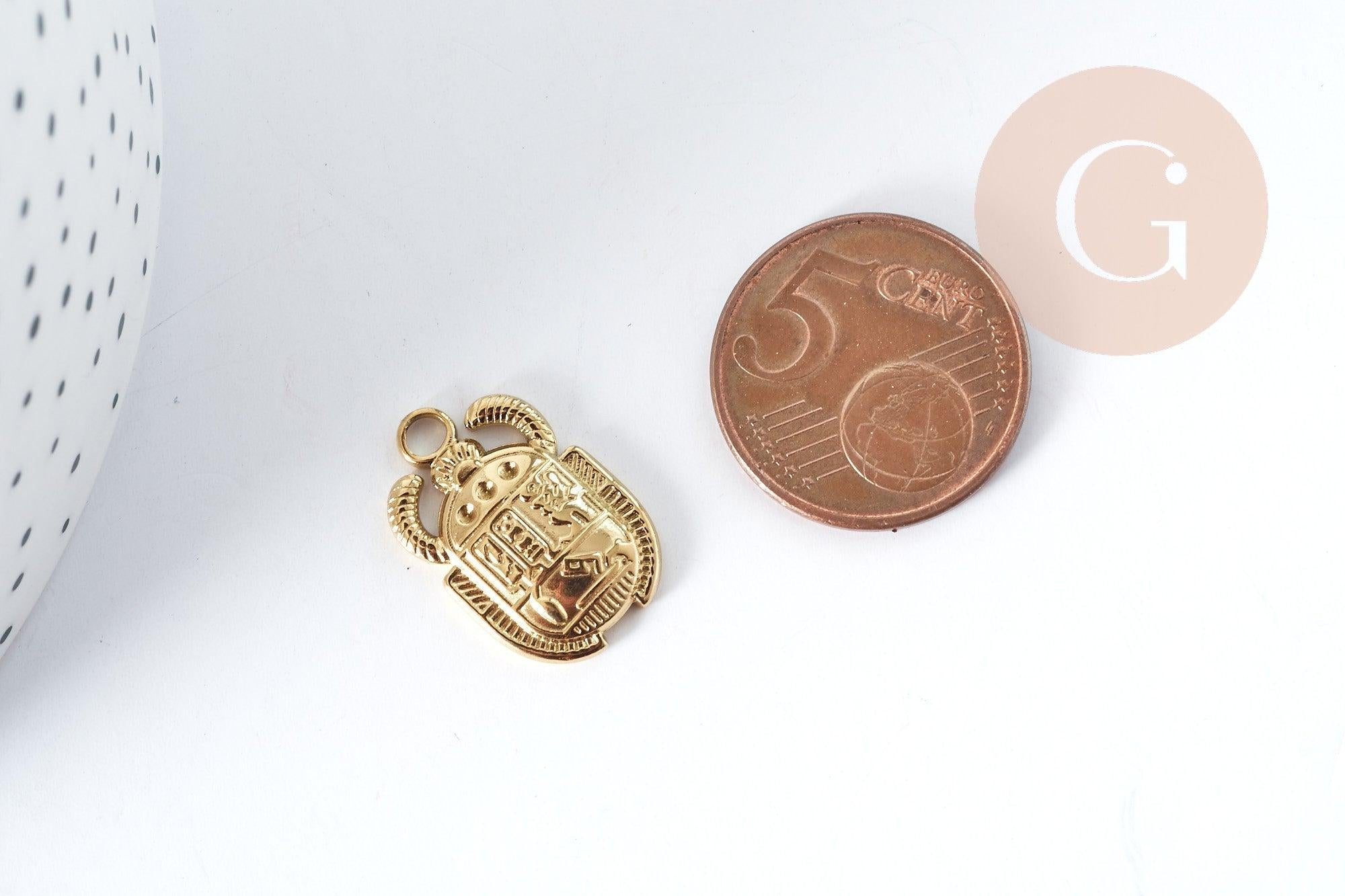 Gingerlily Scarabée G8995 pendentif acier doré 20,5mm x1