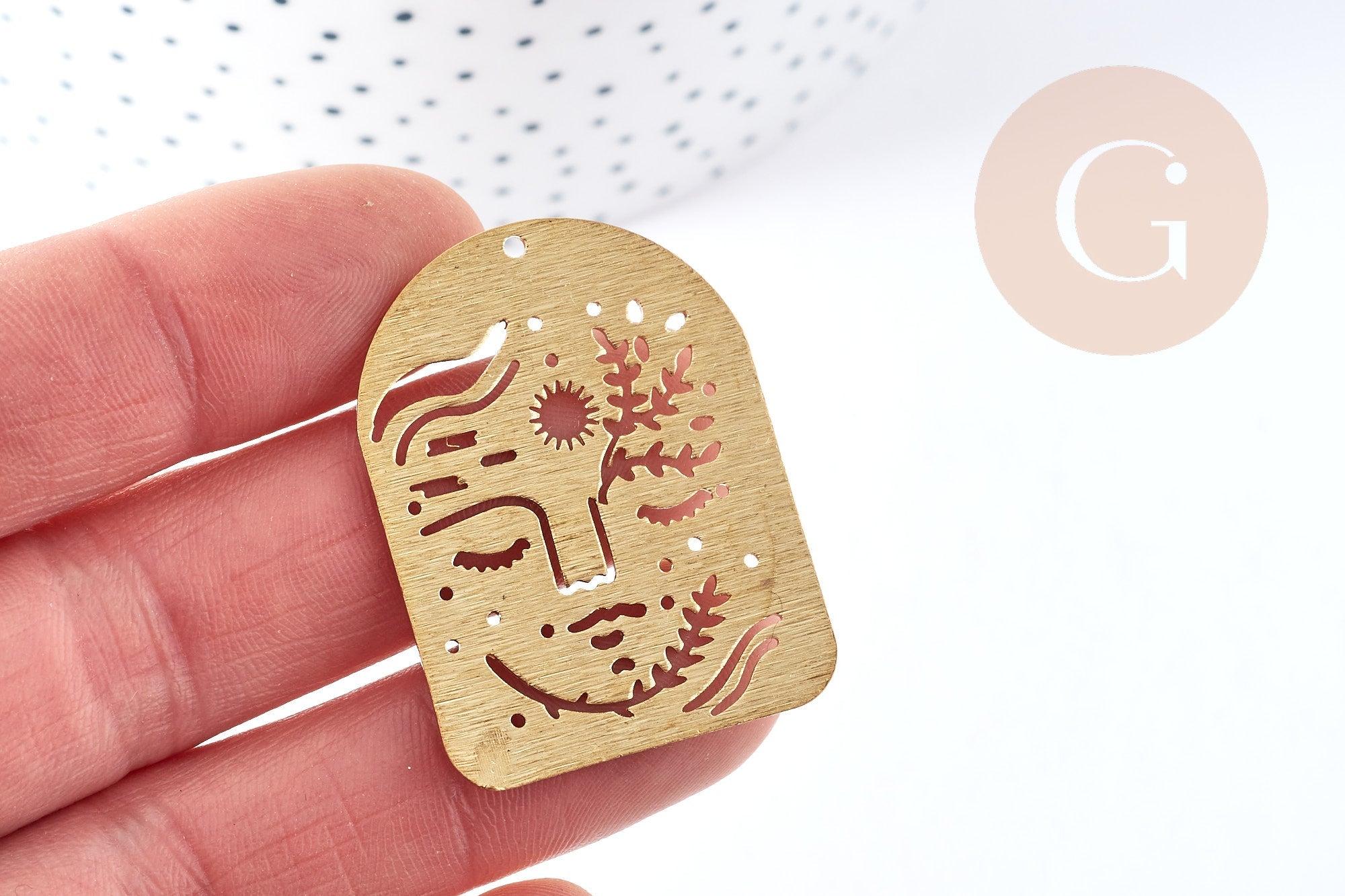 Gingerlily pendentifs arche visage G8884 pendentif laiton brut 40mm x1