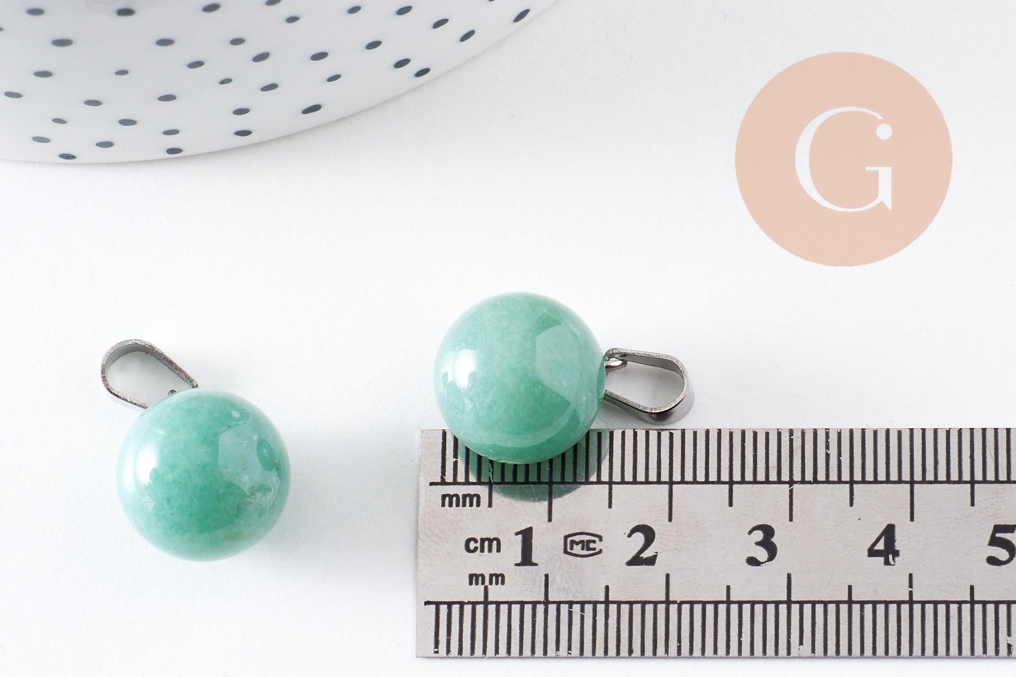Gingerlily Pendentif rond aventurine verte 17mm acier platine