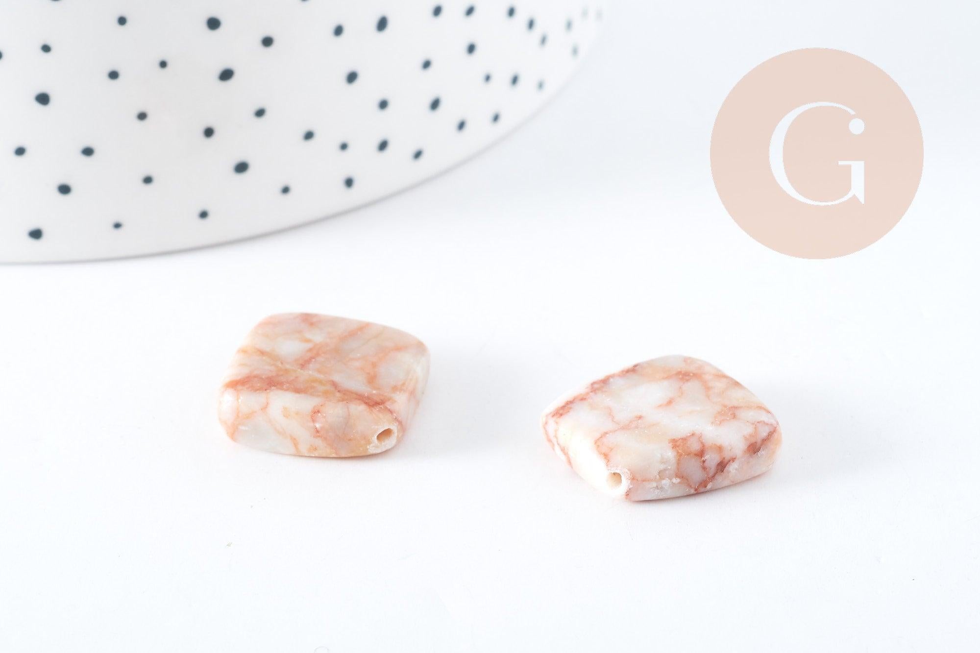 Gingerlily perles losange jaspe blanc rouge 17mm fil 38cm