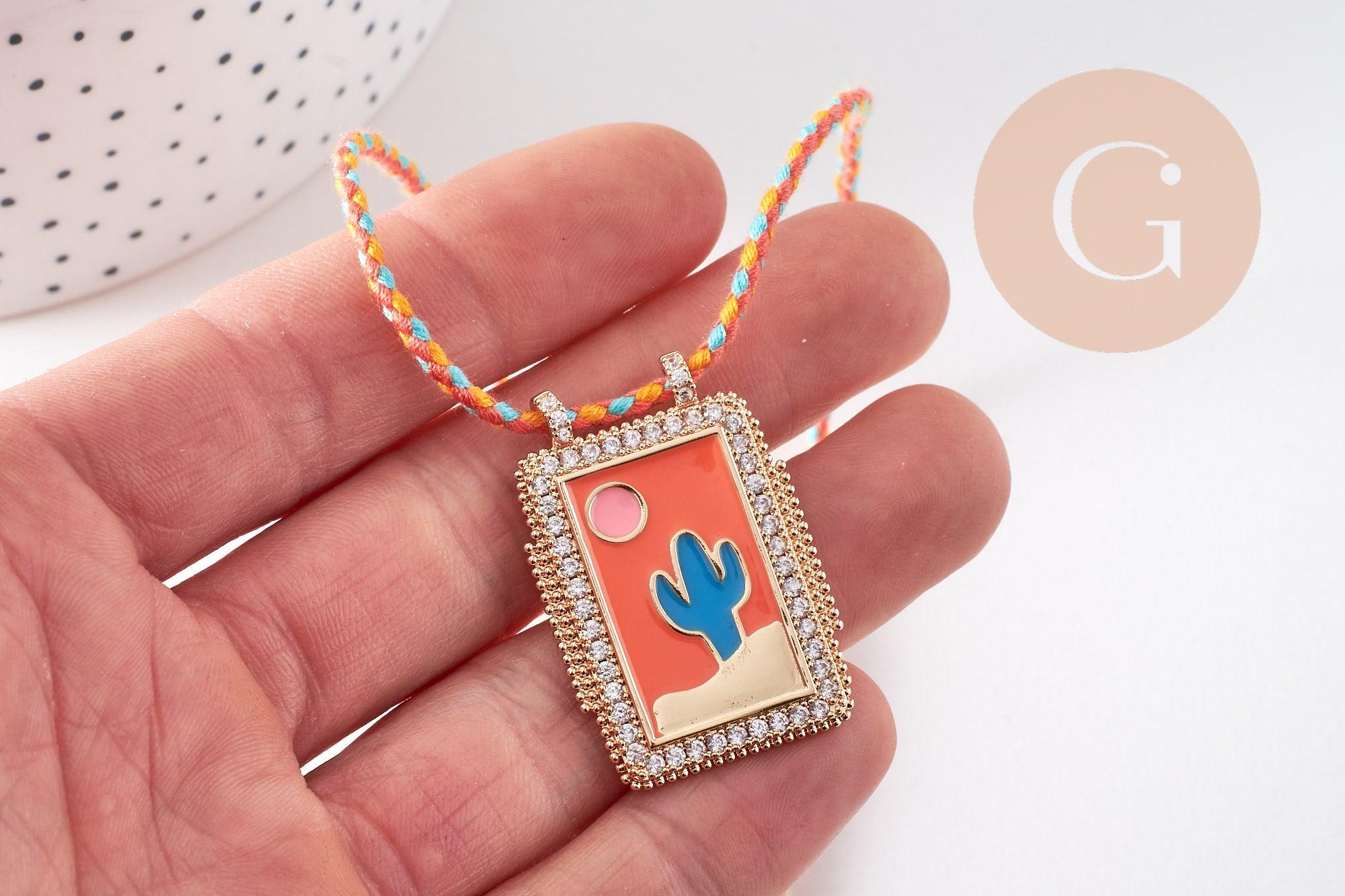 Gingerlily G10364-4 collier médaille cactus orange turquoise 45cm
