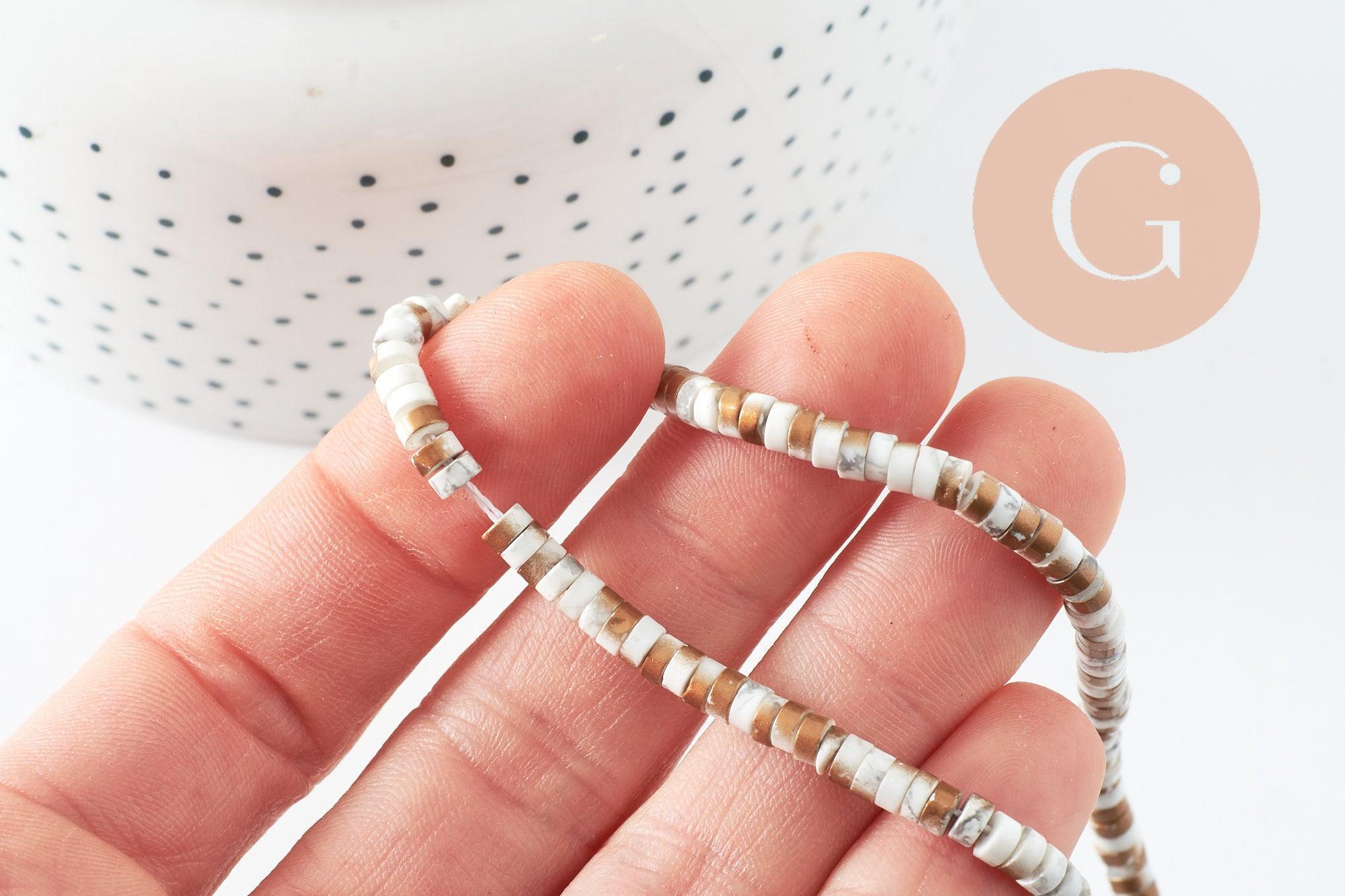 Gingerlily Perles heishi howlite blanc doré 4mm perles fil 39cm