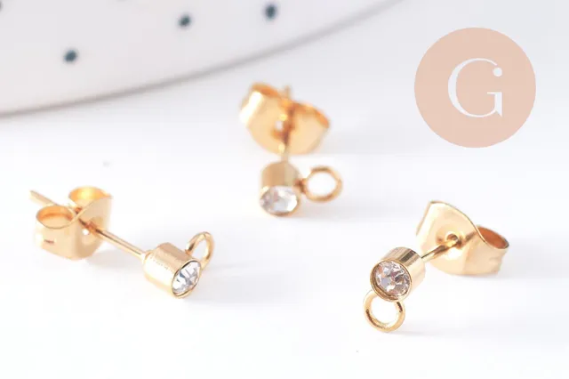 Gingerlily Apprêts clous puces G10610 acier doré zircon 6mm x2