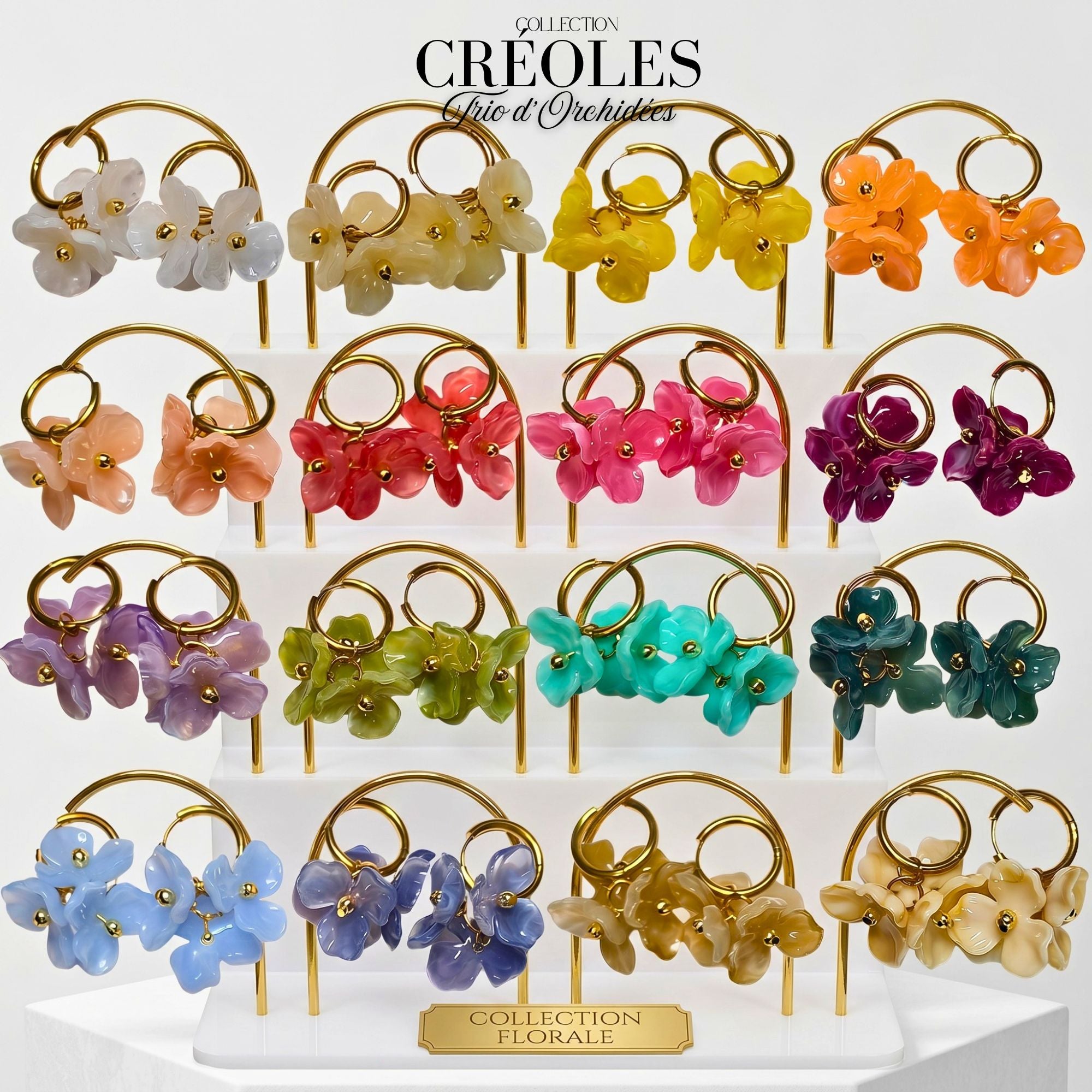 ARTSHOP Trio d'Orchidées créoles framboise marbré monté