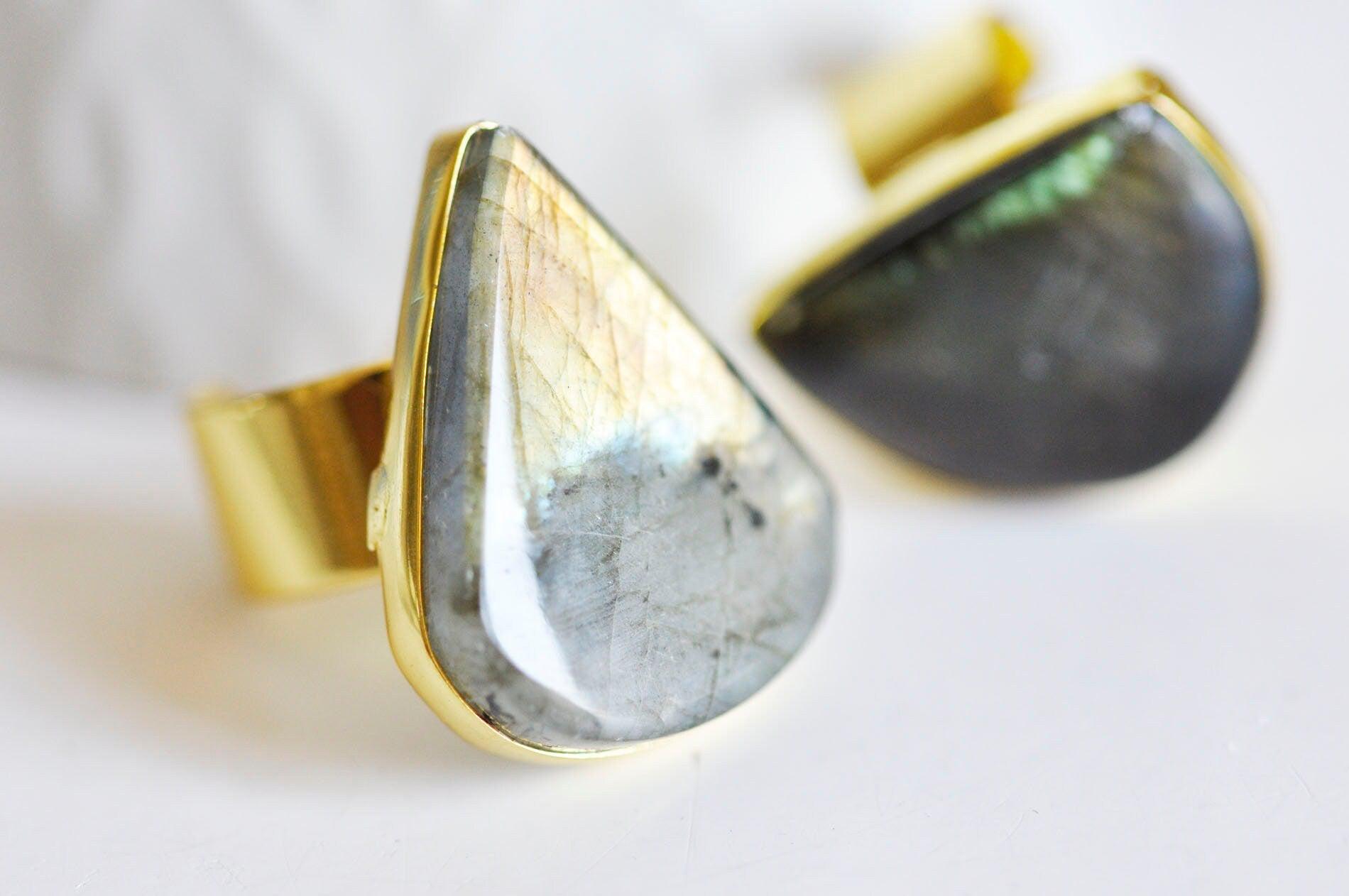 Gingerlily Apprêts Bague réglable labradorite 18mm dorée pierre naturelle