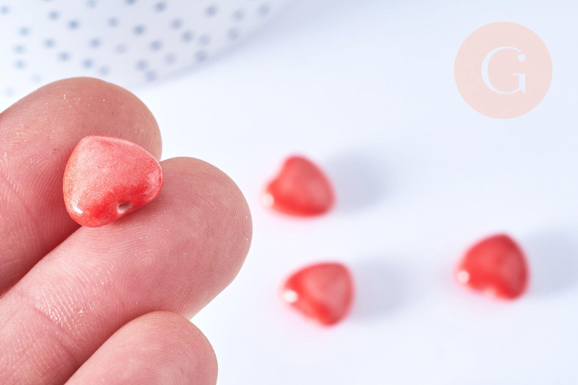 Gingerlily Perles Coeur porcelaine rouge 12mm x5 G3494