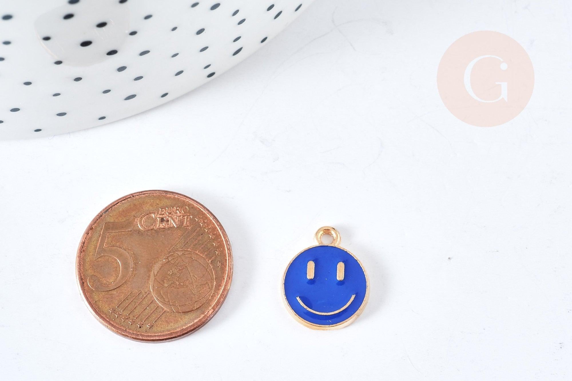 Gingerlily Pendentifs smiley doré bleu 12mm lot de 5
