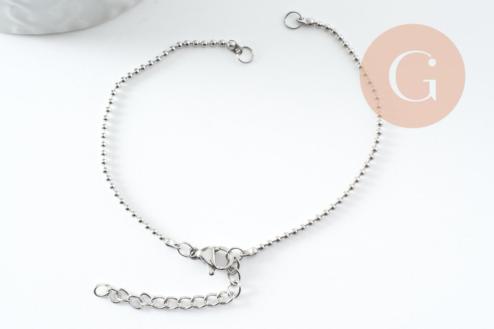 Gingerlily Base bracelet boule G9482 acier platine 16,6cm x1