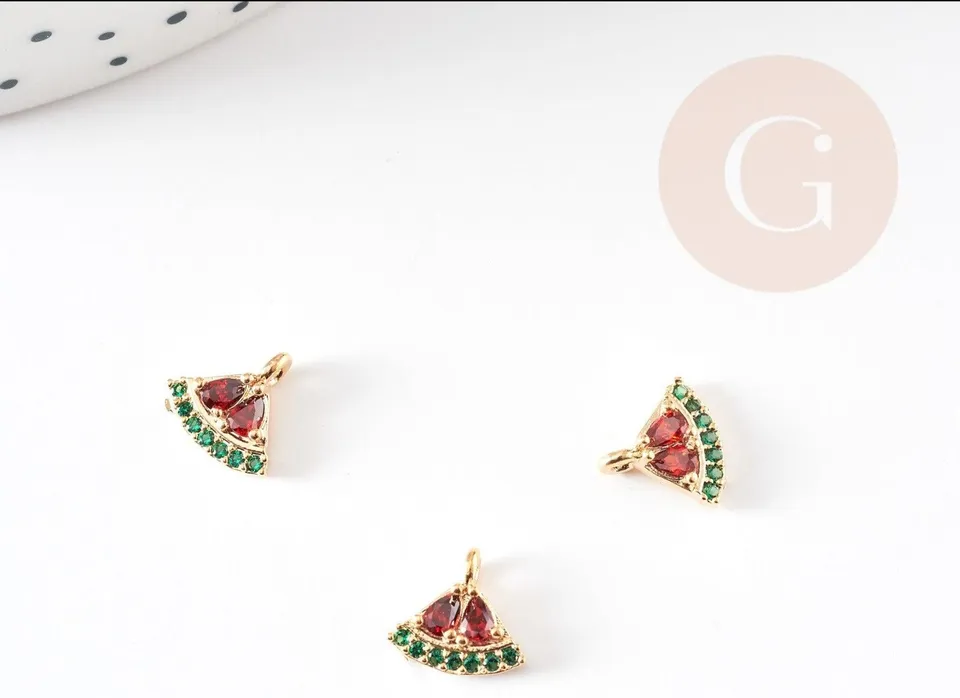 Gingerlily Pendentif pastèque laiton doré zircons 8mm x1 G9171