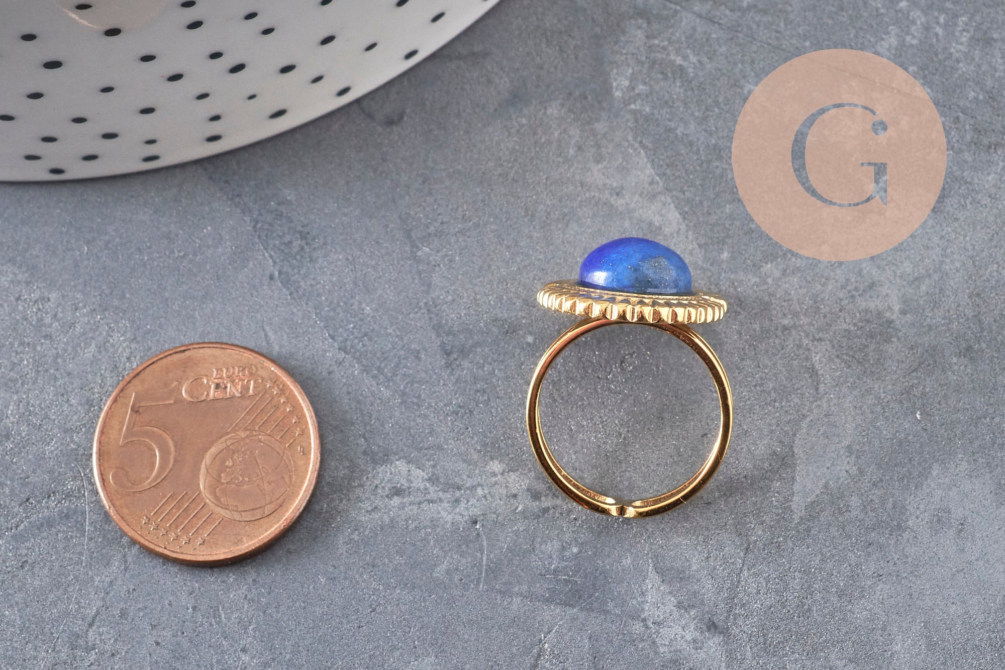 Gingerlily Bague réglable G11078 acier doré pierre bleue taille 53