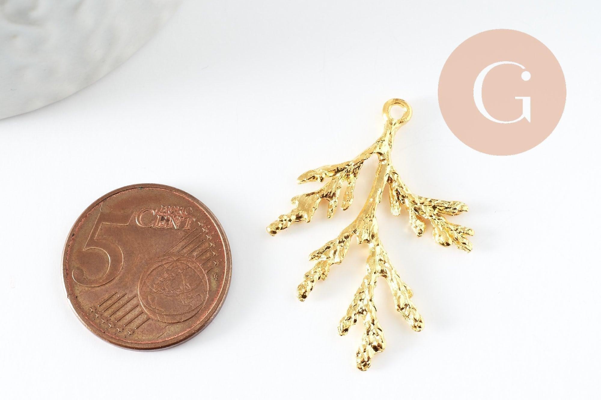 Gingerlily Pendentif corail zamak doré 18K 36mm x1