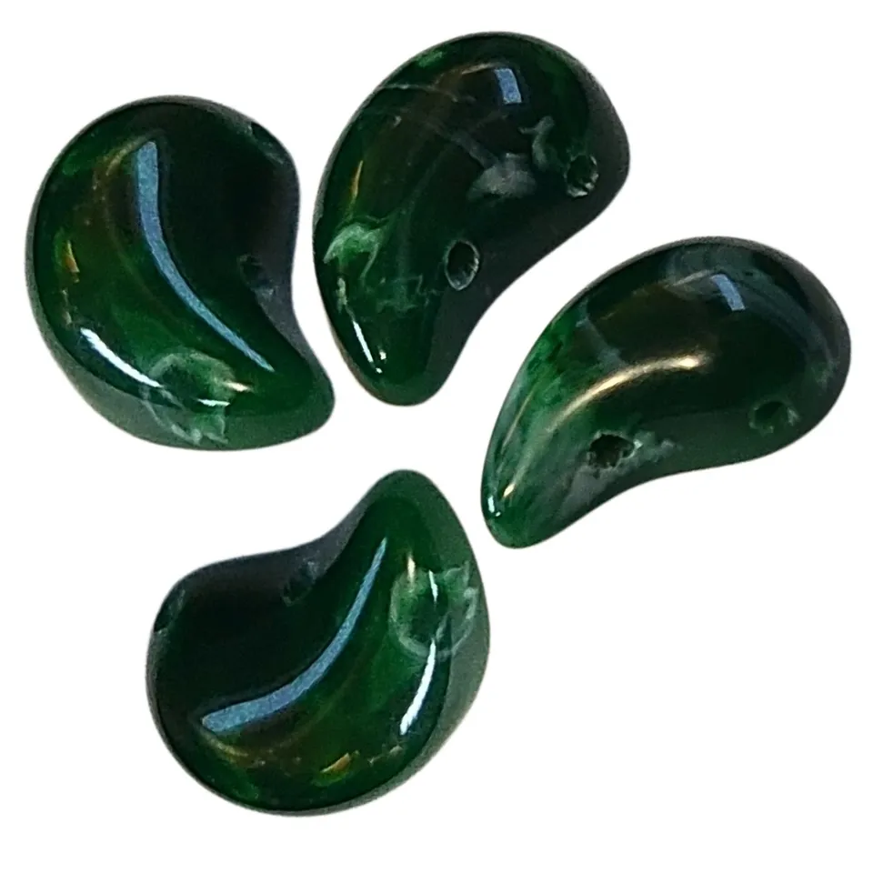 ARTSHOP Magatama 9 perle vert sapin marbré 21mm