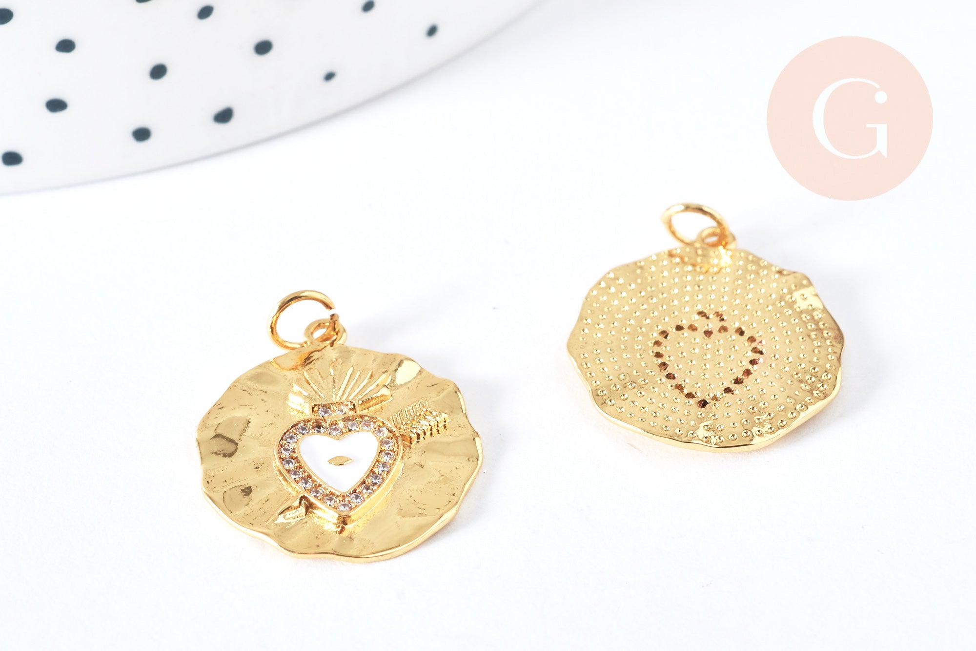 Gingerlily Pendentifs G7133 pendentif médaille coeur blanc x1