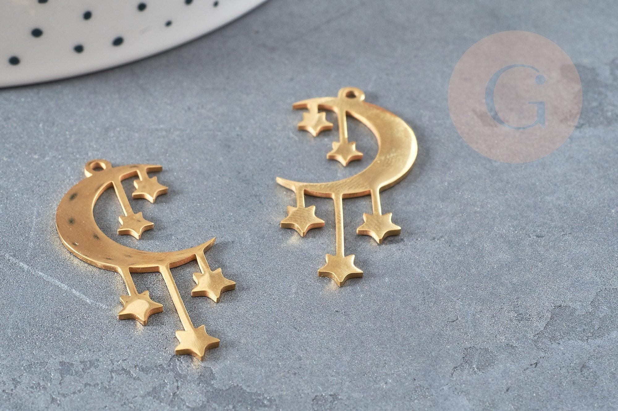 Gingerlily Pendentifs lune étoiles pendentif acier doré 41mm