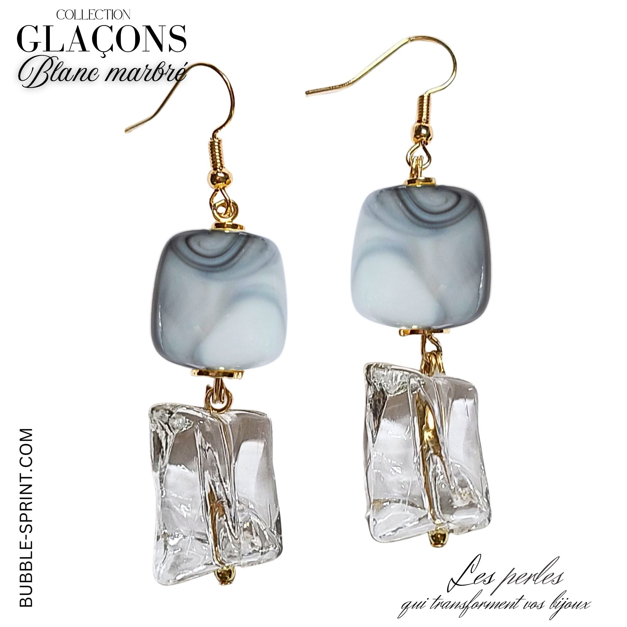 ARTSHOP Prêts-à-porter boucles glaçons blanc marbré kit
