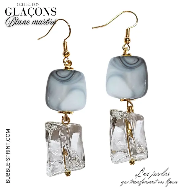 ARTSHOP Prêts-à-porter boucles glaçons blanc marbré kit