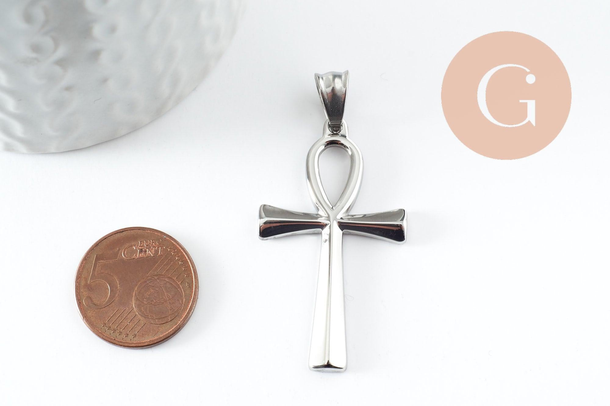 Gingerlily pendentif croix copte acier argent 44,5mm x1