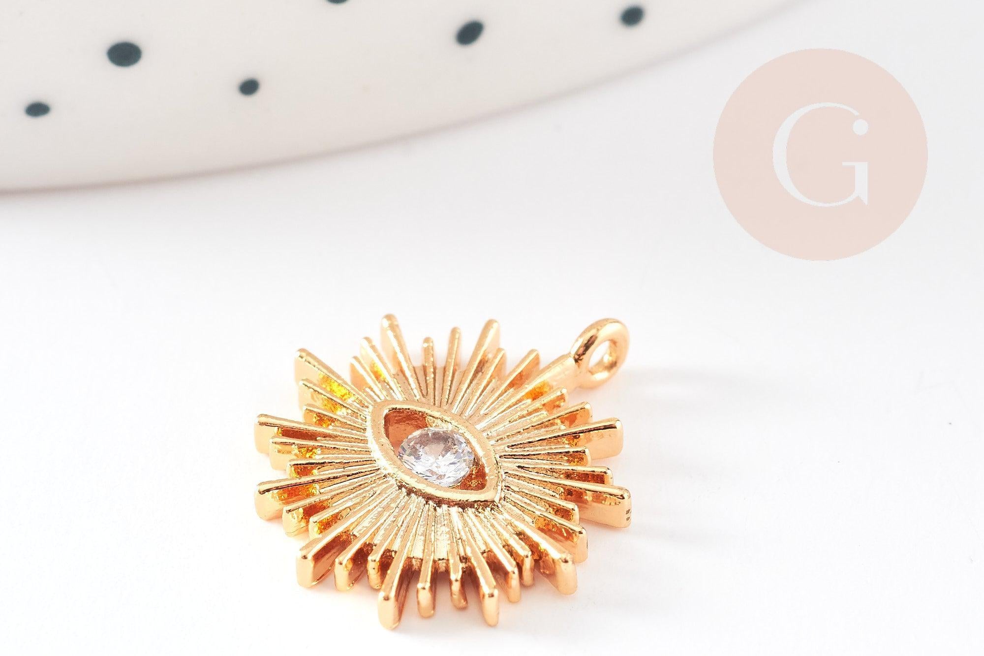 Gingerlily Pendentif G10546 soleil zamac doré 18K zircon 16,5 mm