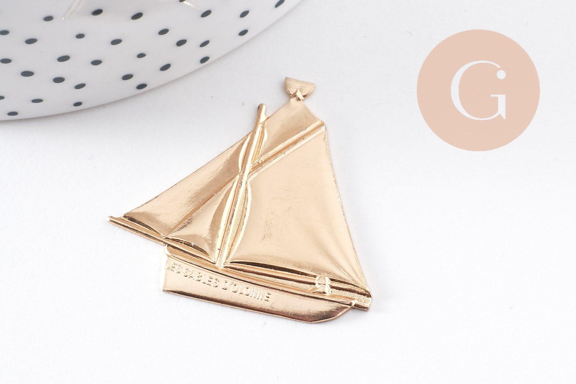 Gingerlily pendentif bateau laiton brut doré 36mm x2