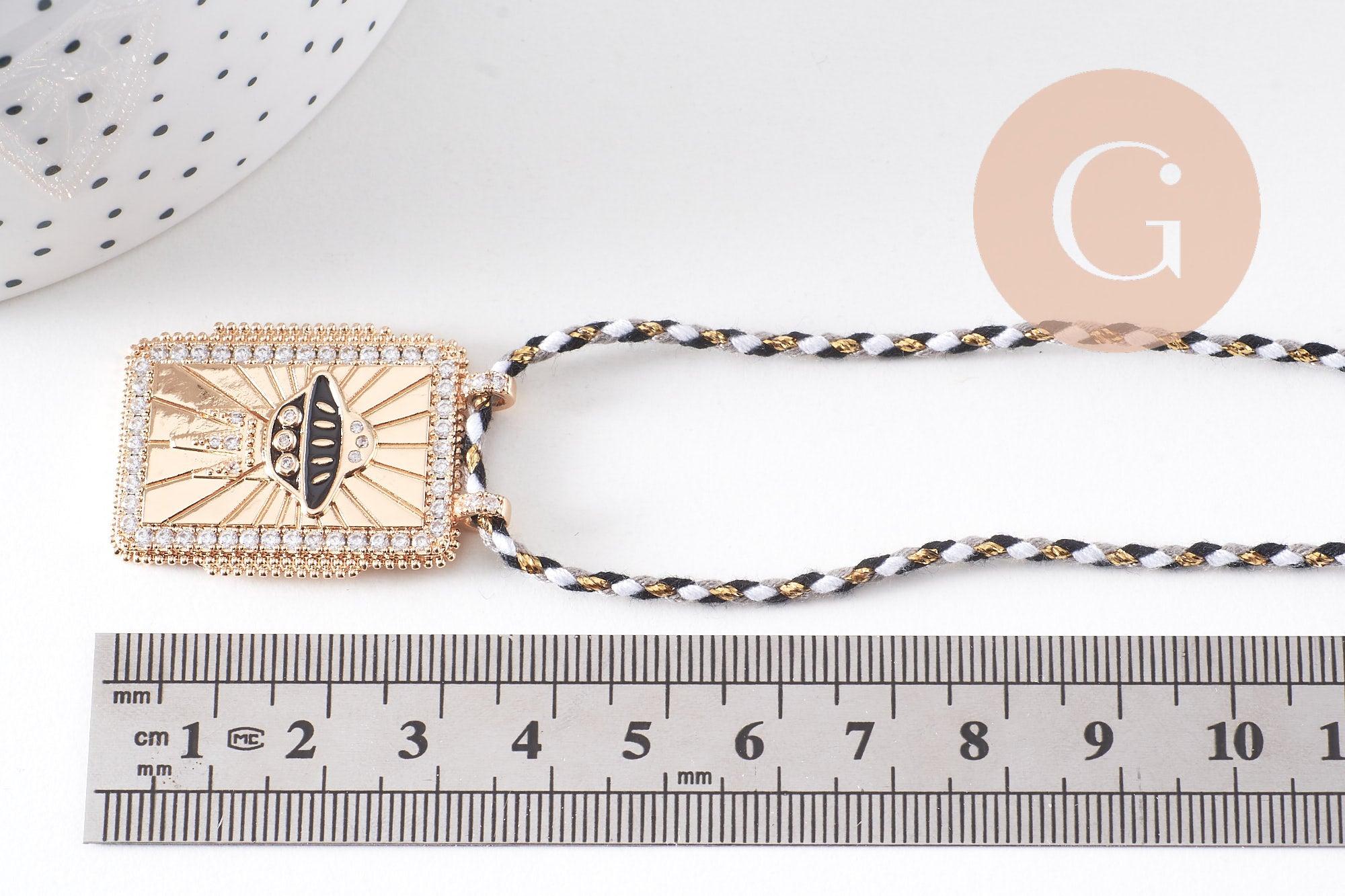 Gingerlily Collier médaille soucoupe volante émail noir 45cm doré