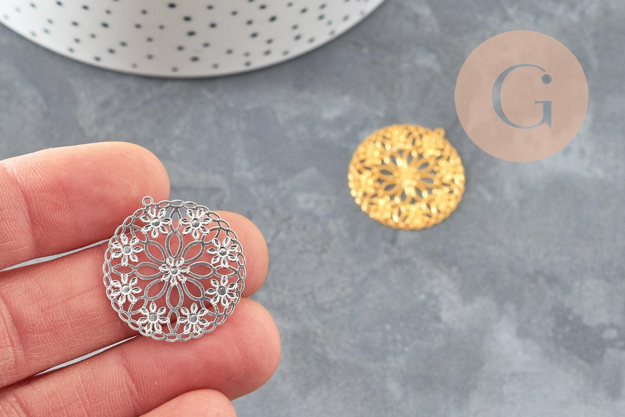 Gingerlily G9505 pendentif estampe fleur 28mm x2 doré