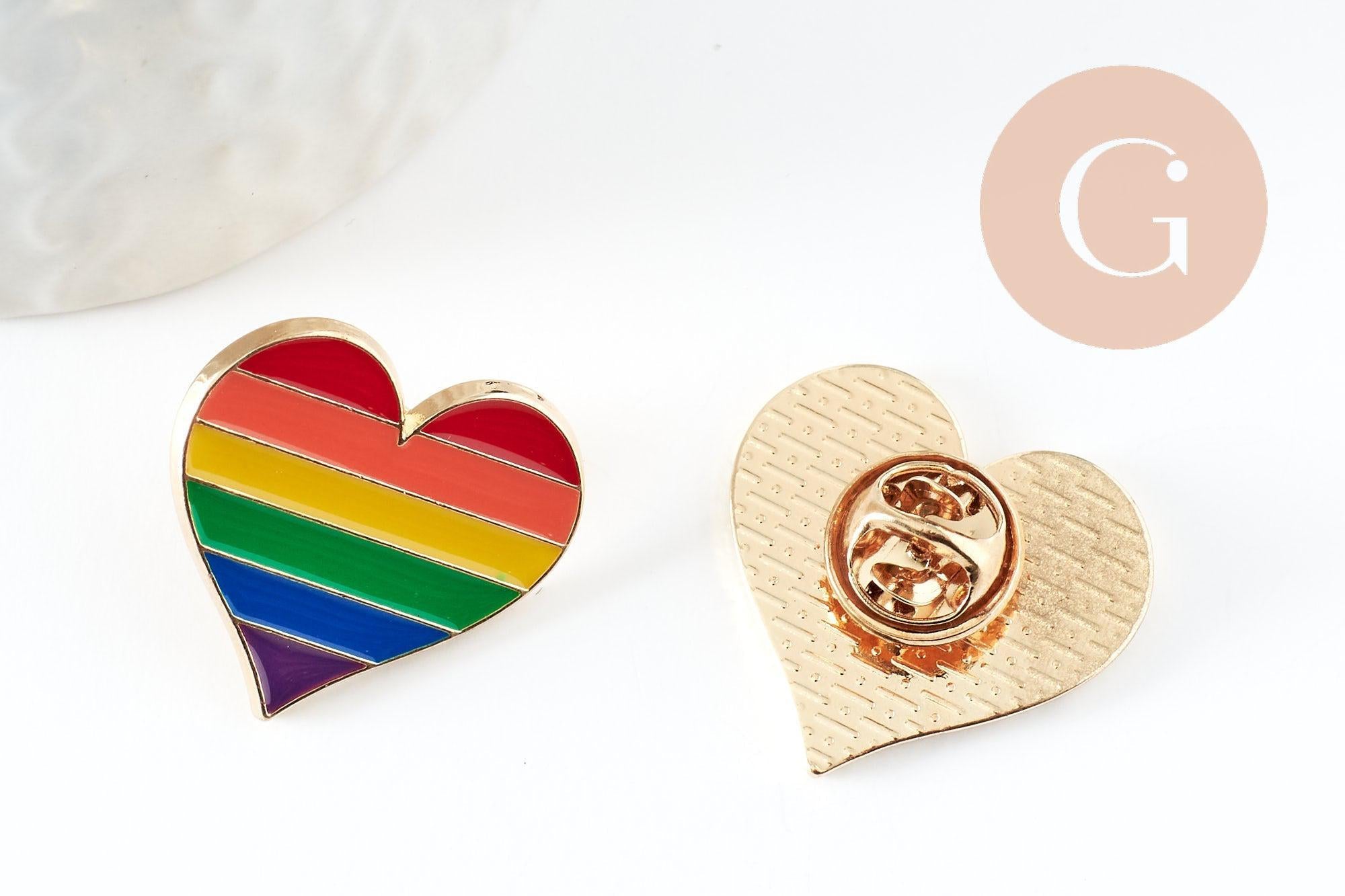Gingerlily Broches Pins Cœur LGBT doré arc-en-ciel 23mm x1