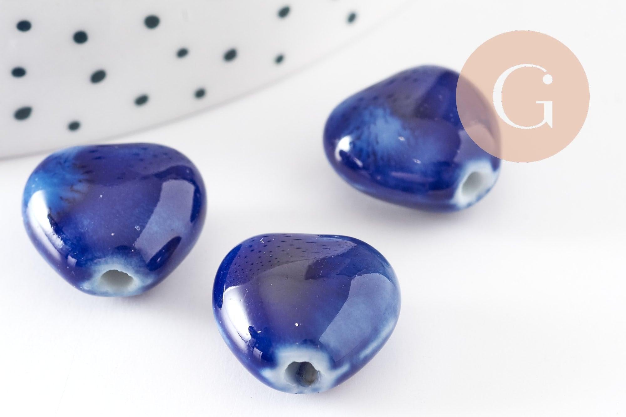 Gingerlily Perles G9348 perle coeur porcelaine bleu foncé x5