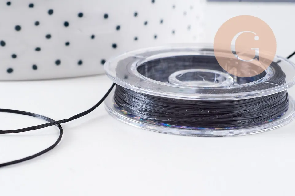 Gingerlily Perles Fil élastique nylon noir 0,8 mm bobine 10 m