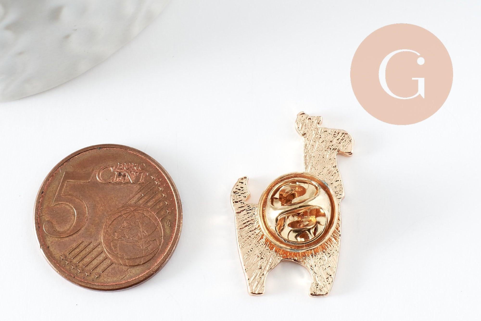 Gingerlily broche pin's lama doré émail 27mm x1