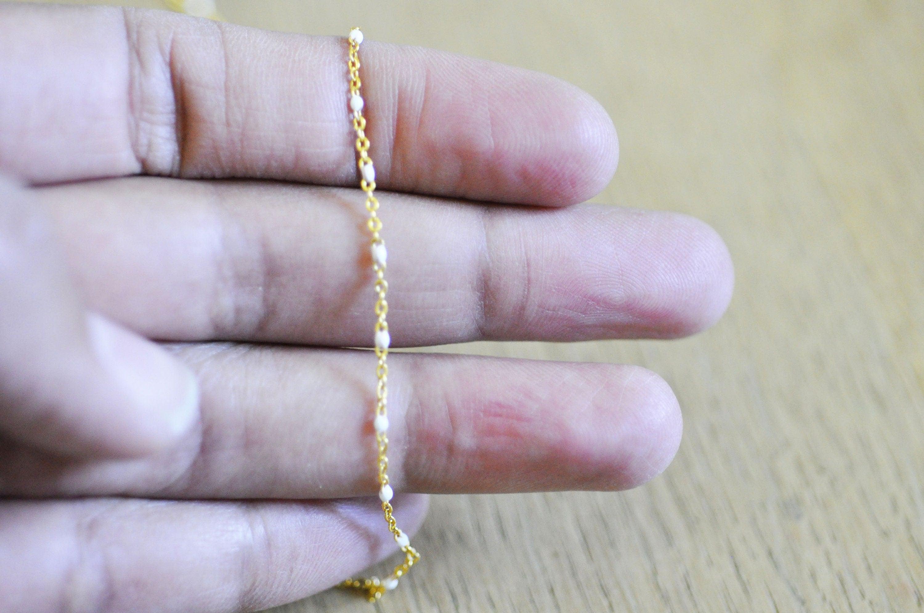 Gingerlily Chaîne Laiton Doré 18k Résine Blanche 2mm 1m
