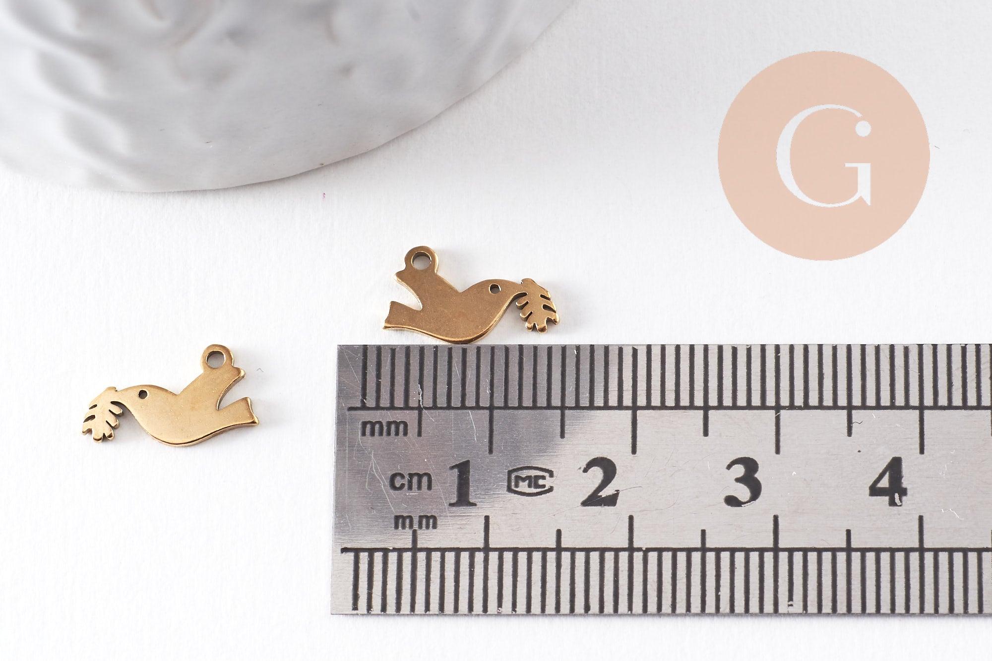 Gingerlily Perles pendentif colombe doré 12mm acier inox