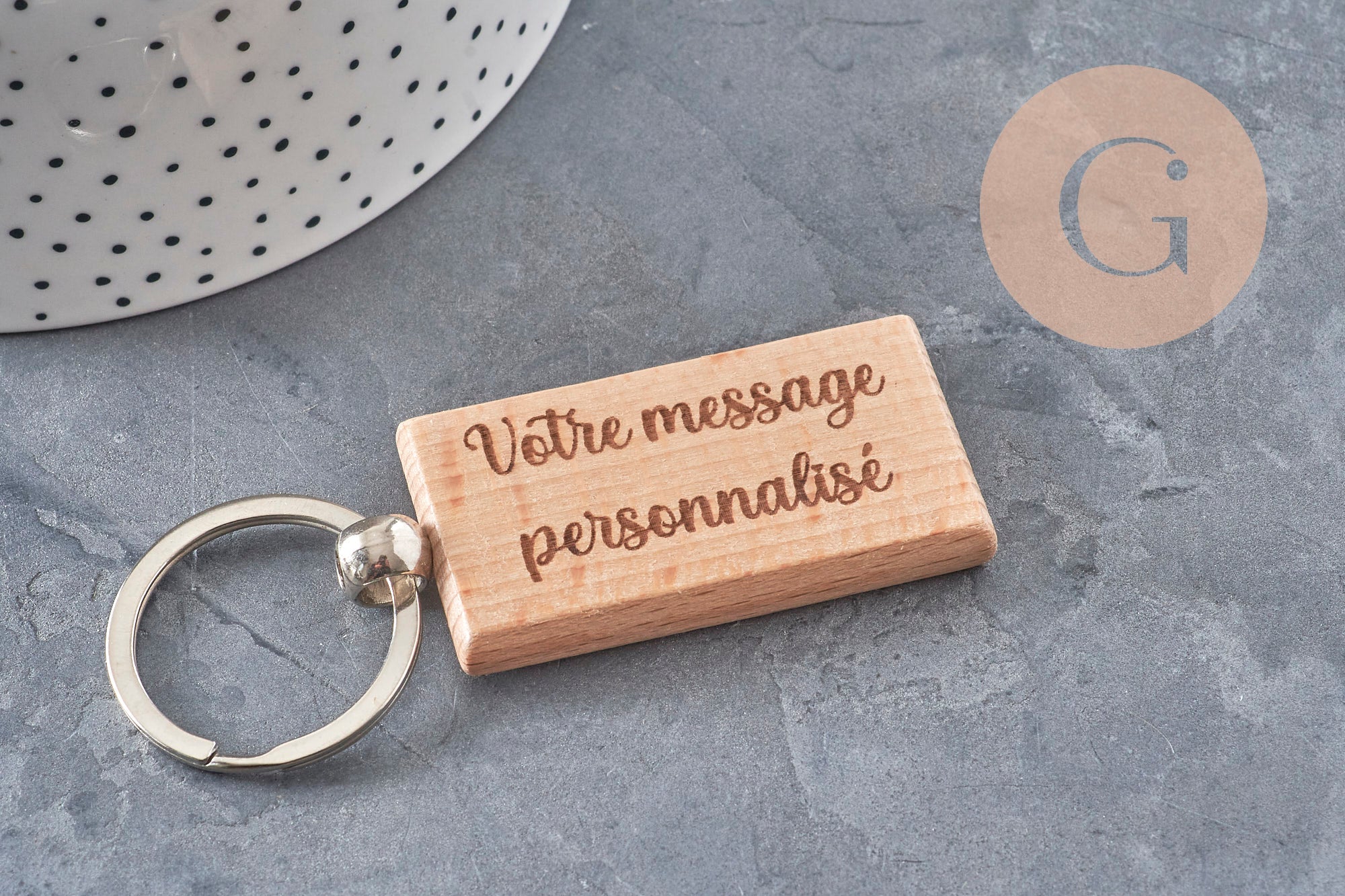 Gingerlily Porte-clé rectangle bois personnalisable 63,5mm x1