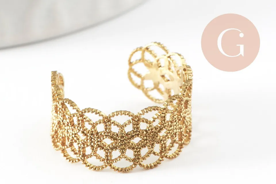 Gingerlily Apprêts bague réglable dentelle laiton brut 19mm x2