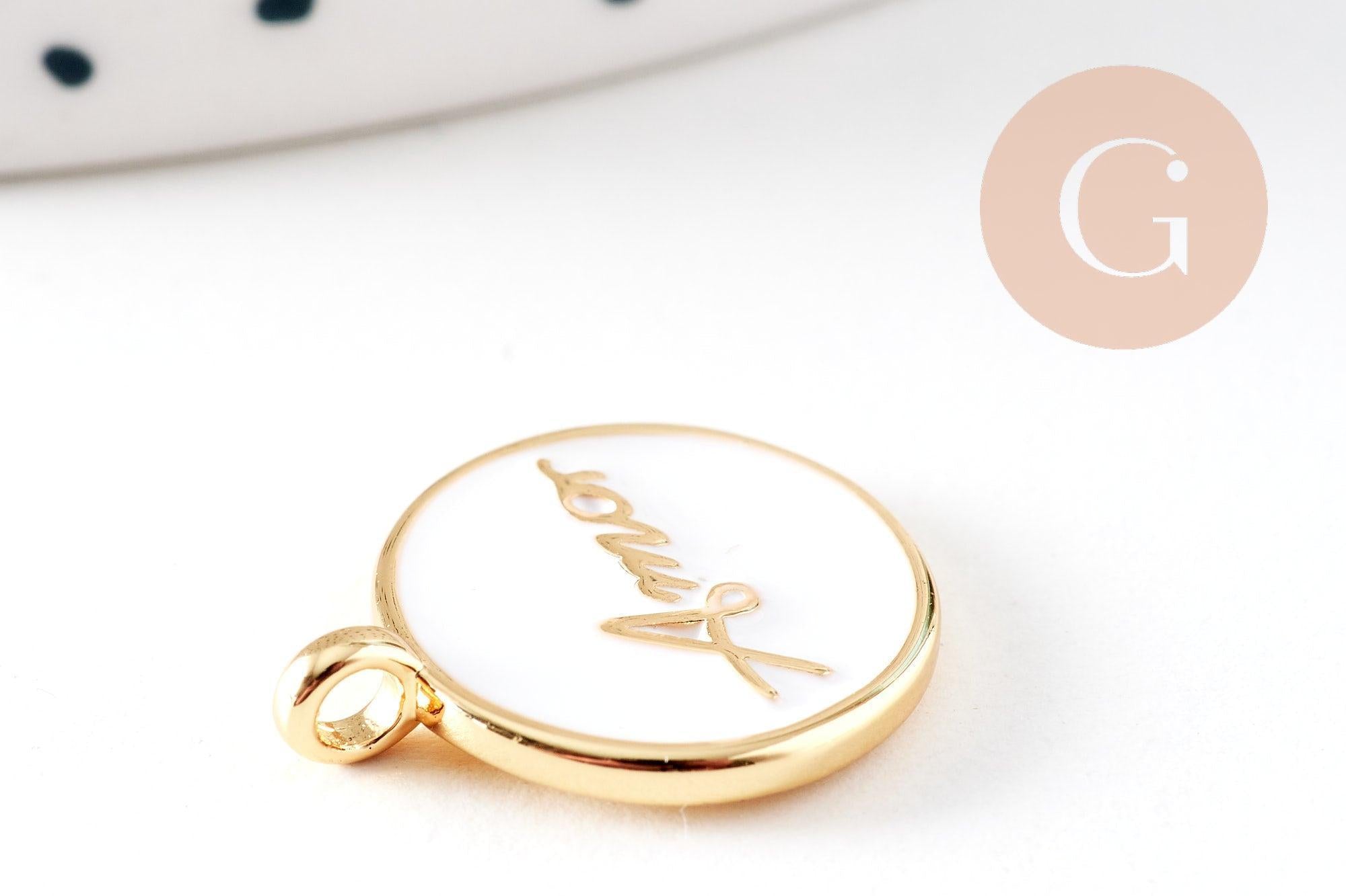 Gingerlily Pendentif médaille AMOR émail noir 20.5mm x1 doré
