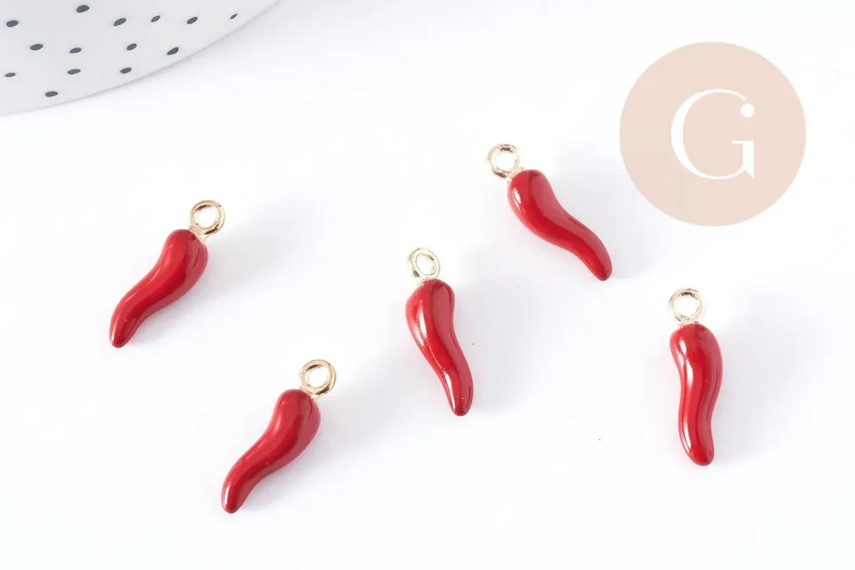 Gingerlily G8948 breloque piment rouge doré 21 mm x5