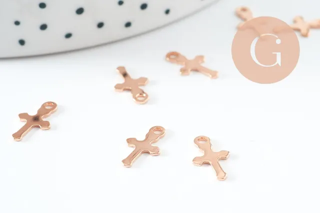 Gingerlily Pendentifs croix acier or rose 16.5mm x2