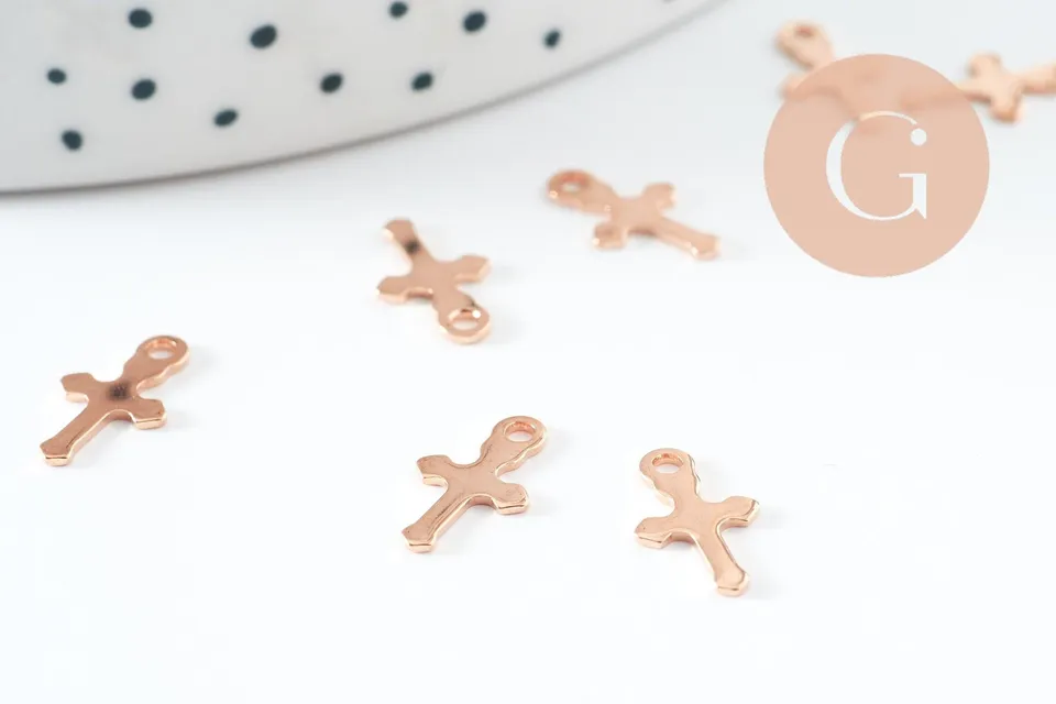 Gingerlily Pendentifs croix acier or rose 16.5mm x2