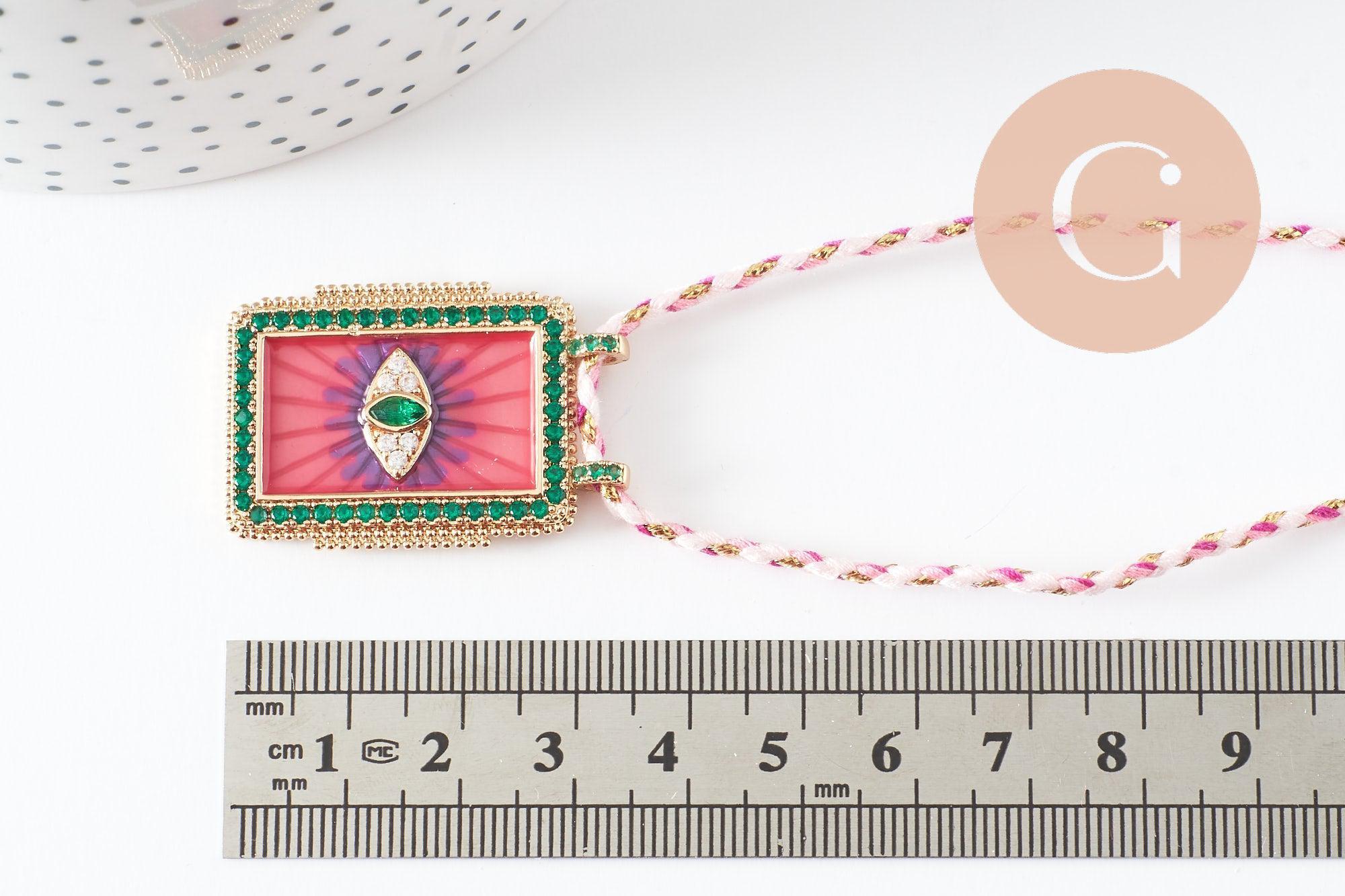 Gingerlily G9569 collier cordon médaille oeil rose vert 45cm