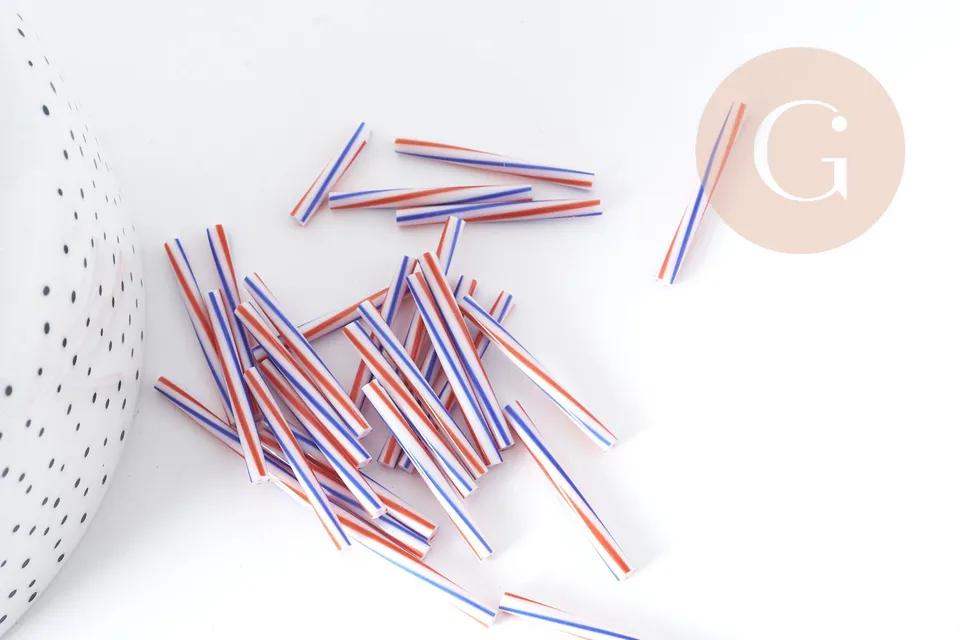 Gingerlily G8987 perles rocaille tubes bleu blanc rouge 30mm 10g