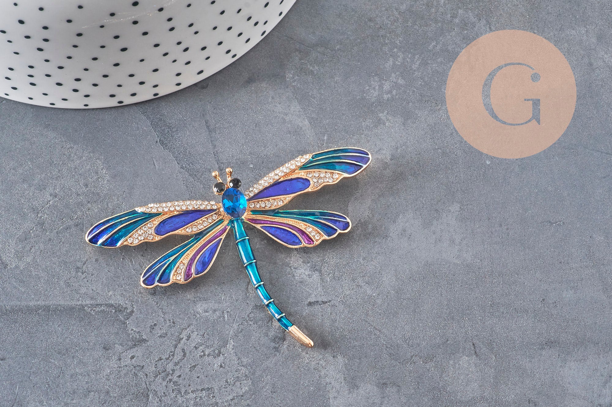 Gingerlily Broche G11291 pin's libellule doré bleu x1