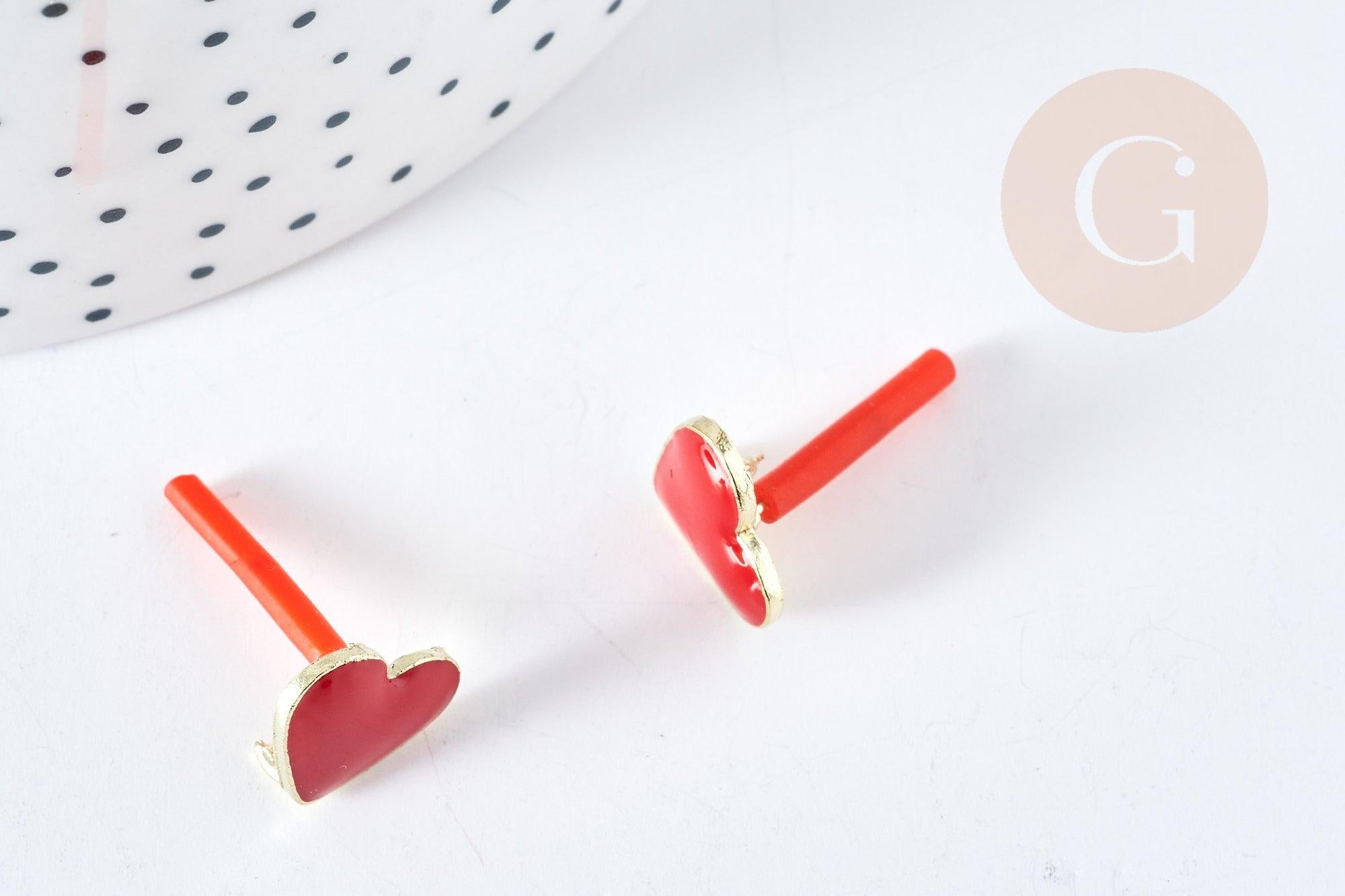 Gingerlily Support puces coeur émail rouge 11,5mm paire
