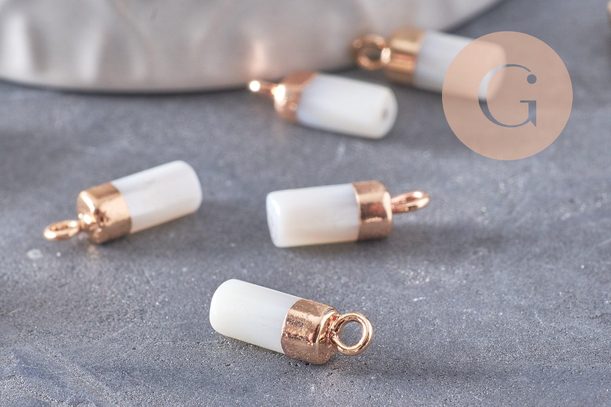 Gingerlily Pendentif colonne nacre blanche doré x2